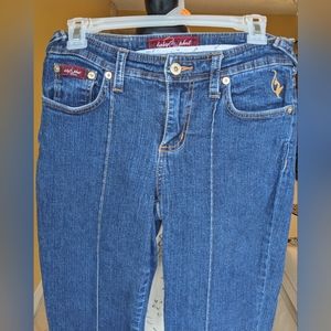 Y2K BABY PHAT Low-Mid Rise Blue Denim Jeans with Gold Back Logo Size 5